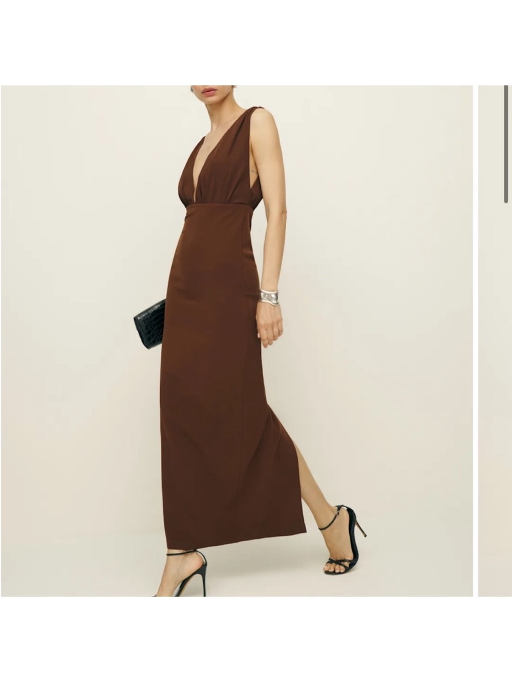 NWT Reformation CHOCOLATE VELDA DOUBLE V MAXI DRESS Size 2